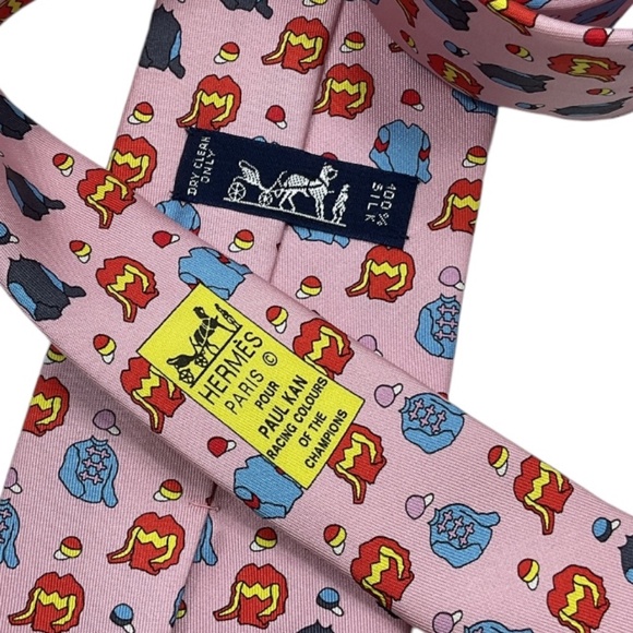HERMÈS 5151 PA Rare Pink RACING COLORS OF THE CHAMPION Silk LUXURY Tie FRANCE - Picture 4 of 5
